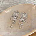 Close-up detail of crystal tassel earrings featuring sparkling crushed stone elements - Silver Earring Post Style / Silver-Clear
