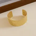 Vintage gold wide hammered texture open cuff bracelet with an elegant matte metal finish - Style 19