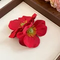 Elegant red fabric flower duckbill hair clip for fairy vacation style hair accessories set - Duck Clip-Red