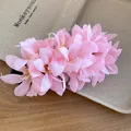 Pink fabric flower hair clip with delicate dewdrop details on a matte petal finish - Duckbill Clip-Pink