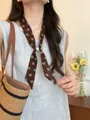 Elegant brown polka dot long silk scarf with decorative pearl for women's style - Polka Dot Print / Brown