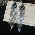 Close-up of luxury rhombus tassel earrings with sparkling rhinestones and silver needles. - Black Rhombus Rhinestone Tassel Style (2#)