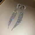 Close-up of elegant sparkling swan-shaped long tassel earrings with glittering rhinestones - Swan Tassel Style (8#)