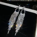 Elegant silver needle earrings featuring shimmering rhinestone tassels and luxury design - Hollow Rhombus Rhinestone Tassel Style (12#)