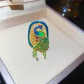 Vintage Chinese style 18K gold plated peacock ring with colorful enamel and charms - Gold Green