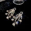 Sparkling rhinestone tassel dangle earrings with silver needles for elegant evening wear - Silver Earring Post Inlaid Rhinestone Tassel Style (24#)