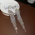 Elegant luxury silver-toned rhinestone tassel earrings featuring a delicate bow design - Bowknot Multi-row Fine Chain Style (34#)
