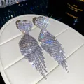 Luxury heart-shaped rhinestone tassel drop earrings with sparkling silver finish - Heart Hollow Rhombus Style (37#)