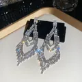 Exquisite silver plated rhinestone rhombus tassel earrings with elegant shimmering finish - Layered Rhombus Long Tassel Style (55#)