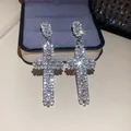 Elegant silver-tone cross drop earrings fully encrusted with brilliant clear rhinestones - Rhinestone Cross Style (50#)