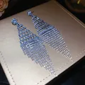 Elegant silver-toned rhinestone diamond-shaped long tassel drop earrings for women - Rhombus Mesh Tassel Style (54#)