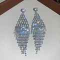 Sparkling silver rhinestone diamond fringe drop earrings with vintage luxury design - Geometric Rhombus Tassel Style (45#)
