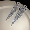 Elegant sparkling silver rhinestone long tiered tassel earrings with geometric design - Cross Rhombus Long Tassel Style (81#)