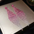 Elegant pink gradient rhinestone tassel earrings with silver needles on a gift box - Gradient Rhombus Tassel Style (53#)