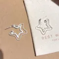 Dettaglio macro di orecchini a stella in argento scintillante su un sacchetto regalo. - Stella / Argento