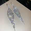 Elegant silver needle dangling earrings with sparkly rhinestone tassels and diamond pattern - Rhombus Mesh Tassel Style (58#)