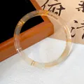 Elegant translucent imitation jade glass bangle bracelet with amber yellow swirls for women - Transparent Orange (Style 5)