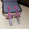 Luxurious pink and white gradient cross drop earrings with sparkling rhinestone crystals - Cross Pink Gradient Style (48#)