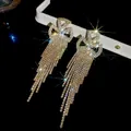 Elegant golden rhinestone tassel earrings with silver needle post - Silver Earring Post Geometric Hollow Tassel Style (30#)