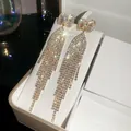 Elegant silver needle long tassel earrings with sparkling rhinestone bow knot design - Silver Earring Post Bow Tassel Style (32#)
