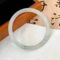 Translucent light green and white jade-like glass round bangle in traditional style - Beige (Style 24)