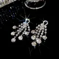 Silver-tone diamond-shaped tassel earrings with brilliant rhinestones and silver pins - Silver Earring Post Rhombic Rhinestone Tassel Style (25#)