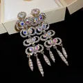 Elegant silver needle drop earrings with sparkling rhinestones and colorful AB crystals - Multi-layer Leaf Tassel Style (65#)