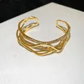 Gold plated multi-layer wavy cuff bracelet with exquisite sparkling rhinestone inlay - Multi-Layer Wave Rhinestone Style / Gold