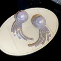 Elegant silver needle pearl earrings with dazzling rhinestone tassels and drop design. - Silver Earring Post Artificial Pearl Rhinestone Tassel Style (38#)