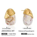 Elegant gold stainless steel earrings with white marble resin drop - White Marble Pattern Stud Earrings (JDE0104311-WT)