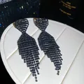 Elegant black heart-shaped rhinestone tassel earrings with a vintage luxury design. - Heart-shaped Rhinestone Tassel Style (38#)
