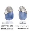 Elegant blue resin teardrop earrings crafted from polished silver-tone stainless steel - Blue Resin Teardrop Stud Earrings (JDE0104311-S-BL)