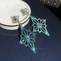 Elegant blue rhinestone rhombus tassel earrings with pink center stone for women - Hollow Geometric Rhombus Tassel Style (63#)