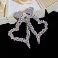 Sparkling heart-shaped dangle earrings with iridescent AB rhinestones on silver - Large Heart Shape Style (68#)