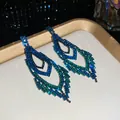 Retro luxury rhinestone rhombus tassel earrings with blue and green gradient stones - Rhombus Tassel Style (57#)