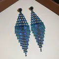 Luxury gradient blue rhinestone rhombus tassel drop earrings in silver - Geometric Rhombus Tassel Style (47#)