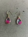 Elegant gold plated teardrop resin earrings featuring real pink dried flowers inside for women - Gold-Rose Red