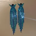Elegant blue gradient rhinestone tassel earrings with silver needle post for women - Blue Gradient Tiered Tassel Style (33#)