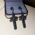 Retro black rhinestone cross dangle earrings with sparkling crystal accents for women - Gothic Black Cross Tassel Style (51#)
