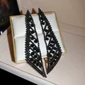 Elegant black rhinestone diamond-shaped tassel drop earrings on white cushion - Silver Earring Post Black Rhombus Rhinestone Tassel Style (44#)