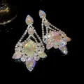 Luxury silver plated earrings with iridescent pear-shaped stones and rhinestones - Silver Earring Post Colorful Water Drop Tassel Style (46#)