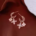 Rose gold plated flower earrings with sparkling zircons and silver needles - Style 16