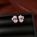 Elegant pink crystal flower stud earrings with silver needles for sweet summer holiday style - Style 40