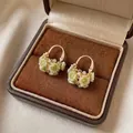 Elegant earrings featuring light green roses and clear zircons in a vintage gift box - Style 44