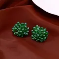 Elegant green beaded cluster stud earrings with a vintage holiday style for women - Style 48
