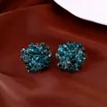 Elegant blue beaded flower cluster stud earrings with a silver needle finish. - Style 49