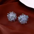 Elegant blue glass bead flower stud earrings with silver needles for a vacation style - Style 50