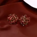 Vintage style red and green berry cluster bead stud earrings on silk background - Style 51