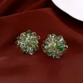 Elegant green cluster bead flower stud earrings with a chic vintage vacation aesthetic - Style 52
