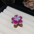 Elegant 18k gold-plated open ring with pink zircon flower design for a luxury look - Pink Water Drop Zirconia Flower Ring
